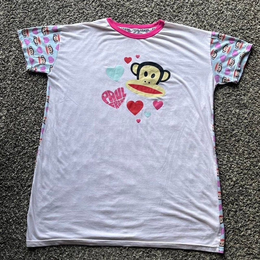 Paul Frank Julius Monkey Heart Sleep Shirt Pink Oversized Y2K Pajama Top Medium